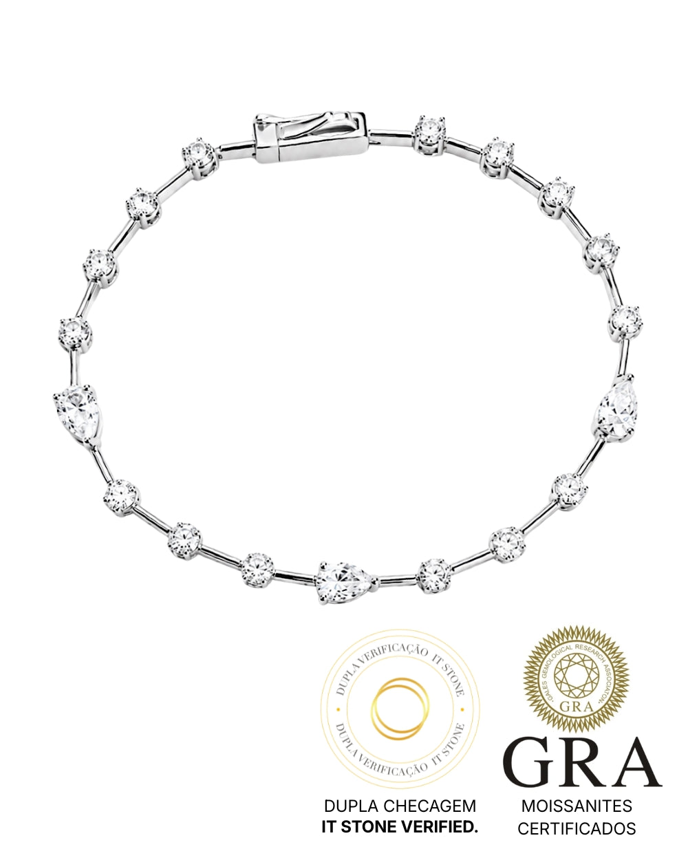 Pulseira Riviera Fio Faca Pear Cut Moissanite