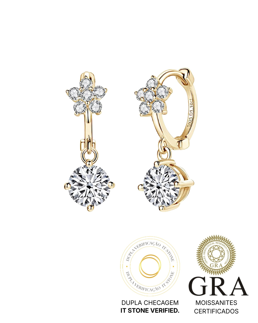 Argola Secret Flower Moissanite Gold