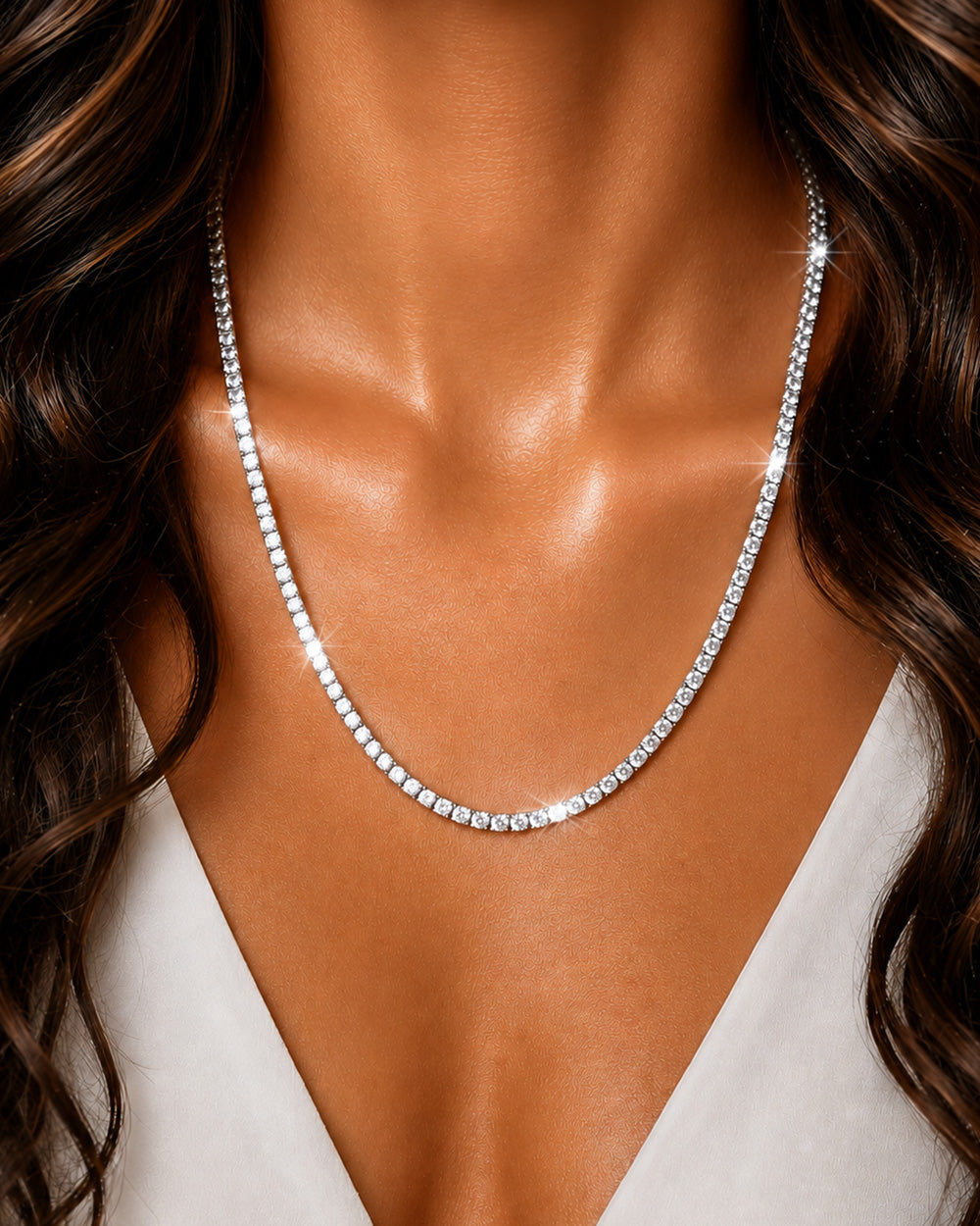 Colar Riviera Classique Moissanite 10 Pontos Luxo 50cm