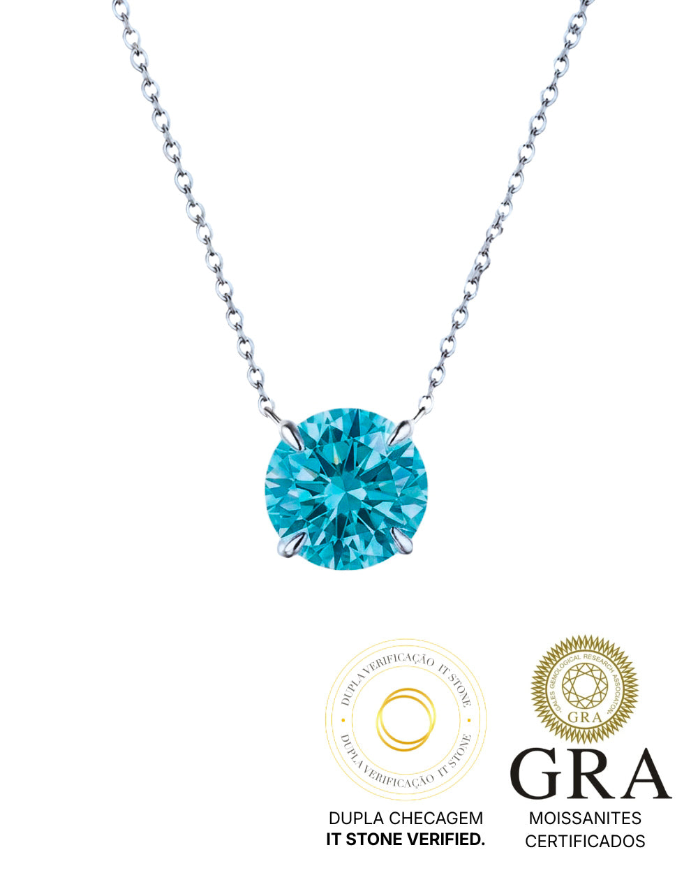 Colar Ponto De Luz Moissanite Blue Sky 2ct