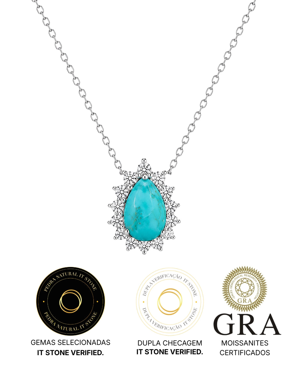 Colar Gota Princess Turquesa Natural e Moissanite