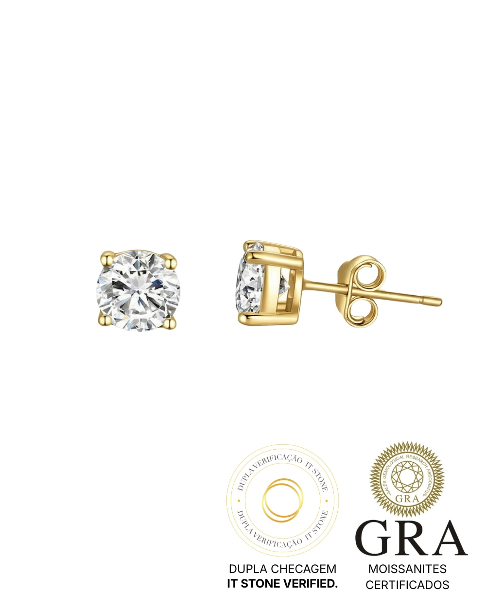 Brinco Moissanite Segundo Furo 0.3ct Gold