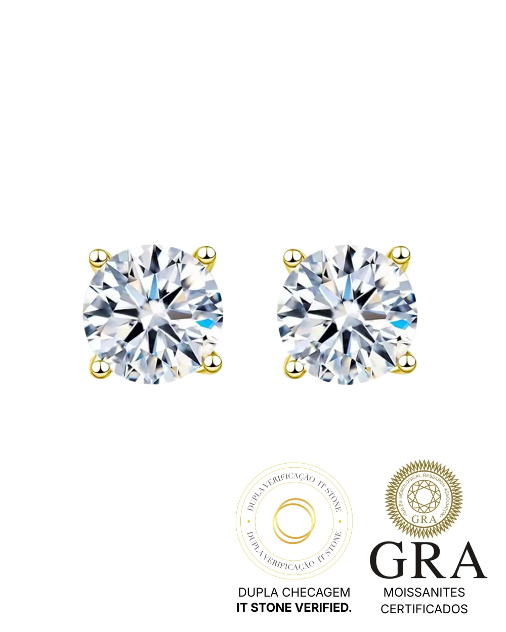 Brinco Solitário Clássico Moissanite Luxo Gold 3ct