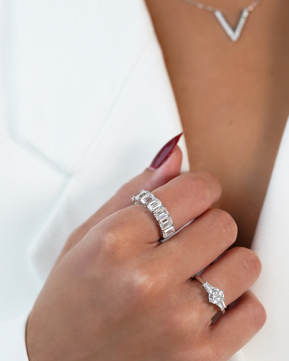 Meia Aliança Baguetes Moissanite Luxo